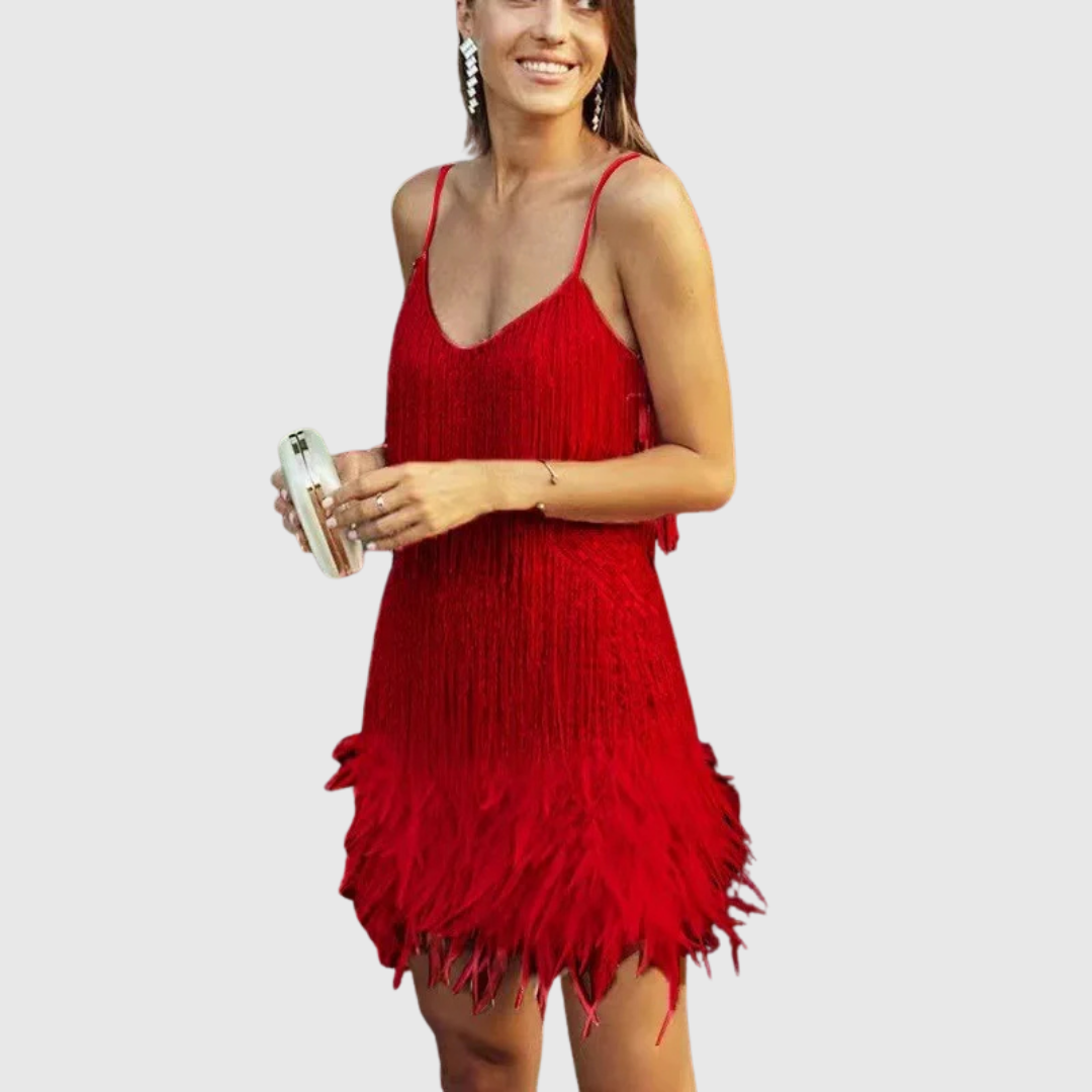 ISIMAY | COCKTAIL DRESS WITH FEATHER FRINGE