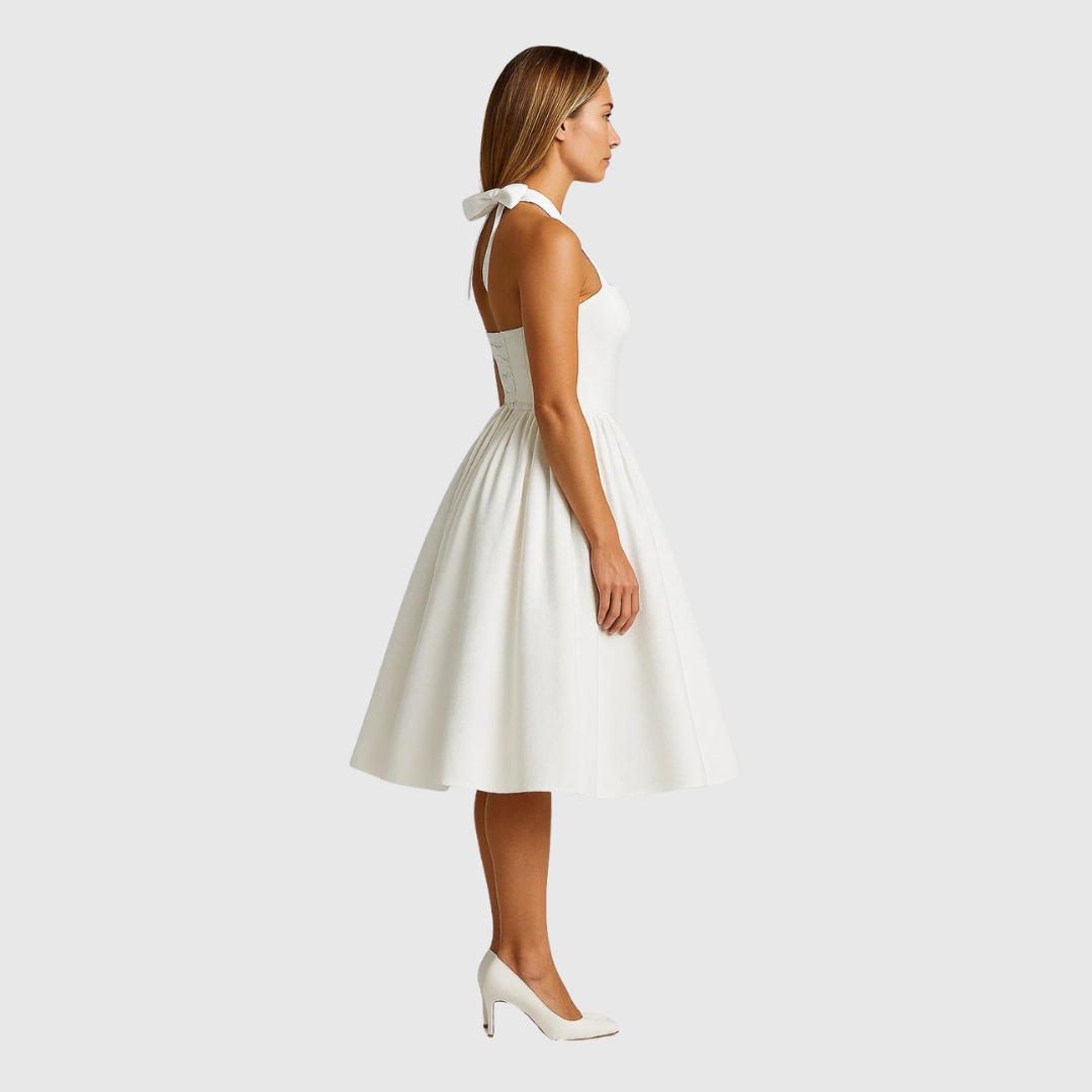 VERITY | VINTAGE-INSPIRED HALTER MIDI DRESS