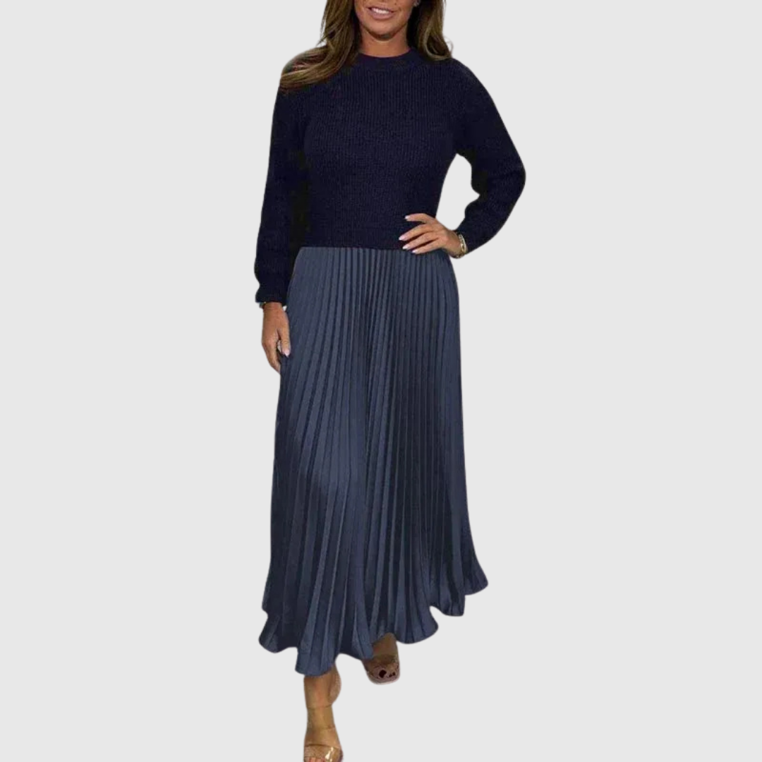 ALARICE | MAXI DRESS WITH SWEATER & PLEATED SKIRT