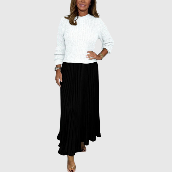 ALARICE | MAXI DRESS WITH SWEATER & PLEATED SKIRT