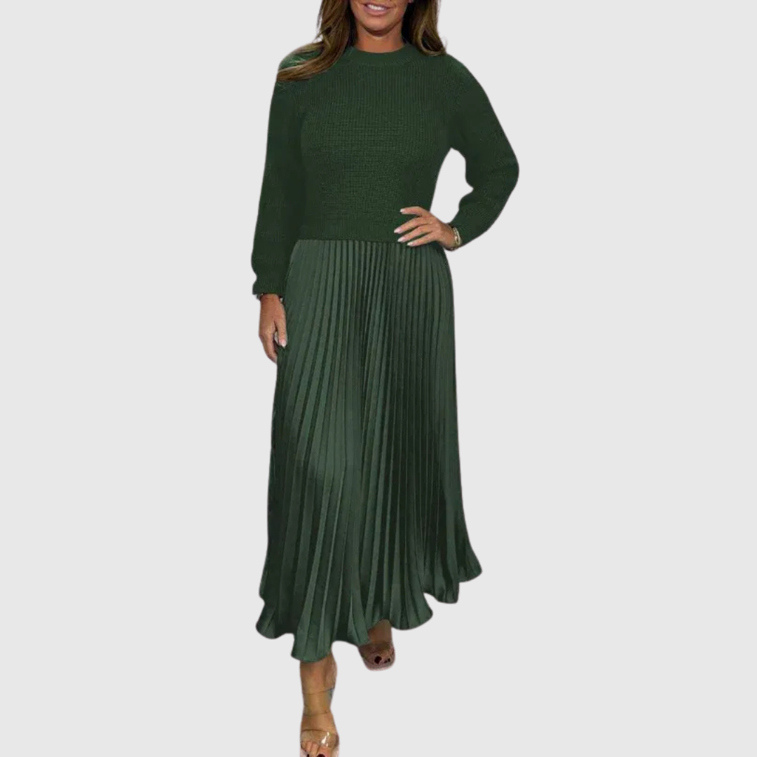 ALARICE | MAXI DRESS WITH SWEATER & PLEATED SKIRT