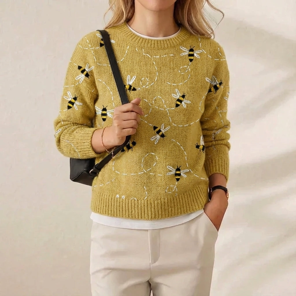 Holly – Mustard Yellow Jumper with Bee Pattern