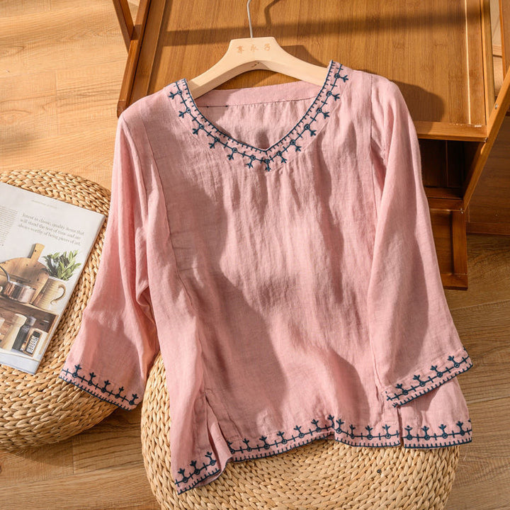 ANOUK | EMBROIDERED V-NECK BLOUSE