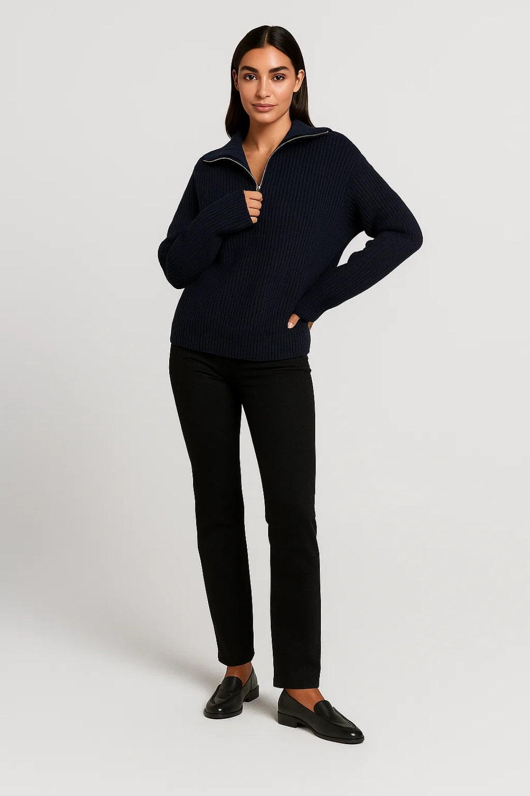 FFION | WAFFLE-KNITIP-COLLAR SWEATER