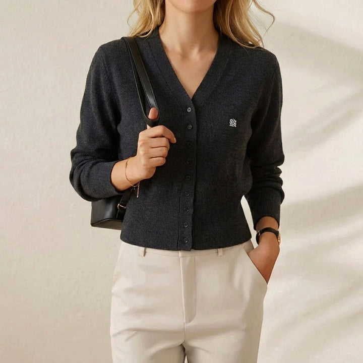 Selena – Classic Crewneck Double Button Knit Cardigan