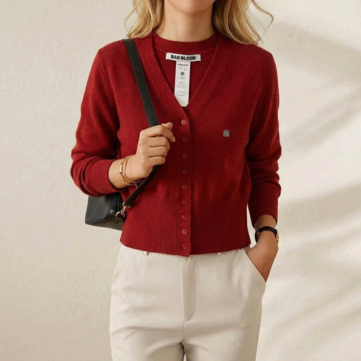 Selena – Classic Crewneck Double Button Knit Cardigan