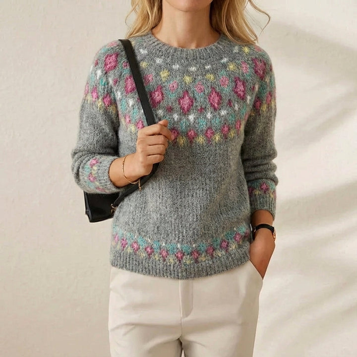 Marina – Floral Yoke Crewneck Knit Jumper