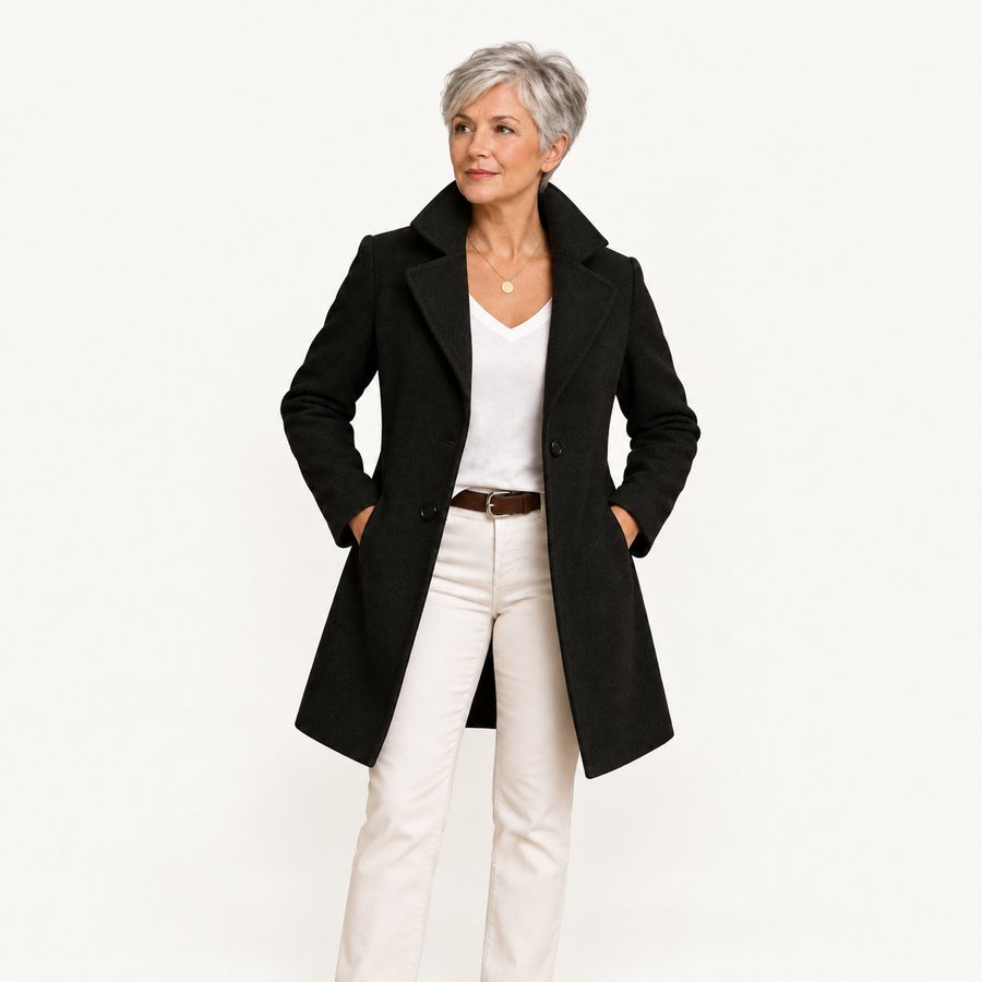 Long Wool Coat – Black – front