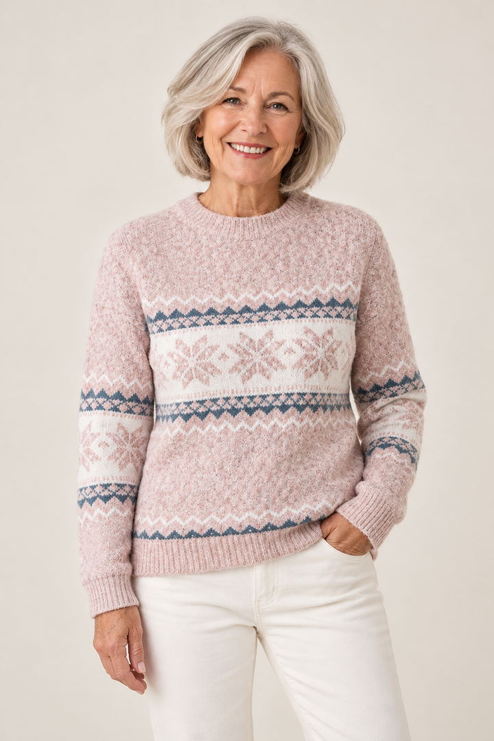 Megan – Fair Isle Crewneck Jumper on a mature model