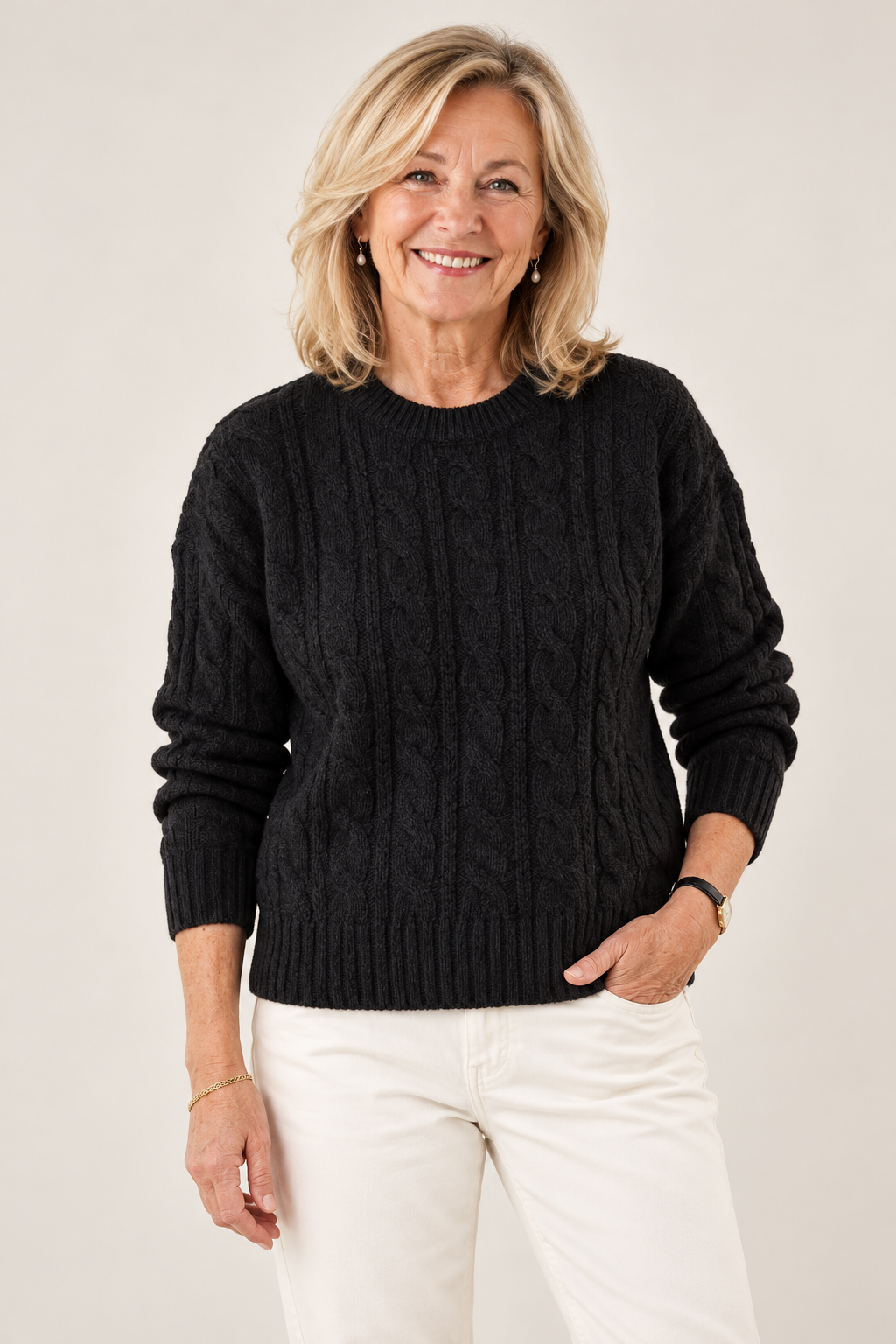 Erin – Timeless Vintage Style Jumper on a mature model