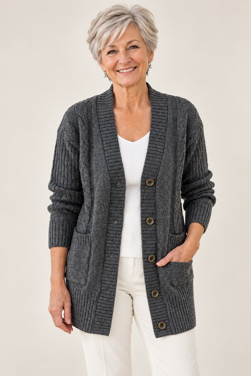 Erica – Vintage Inspired Jumper on a mature model